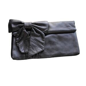 Marciano Bow Silver Clutch Bag with Purple Lining